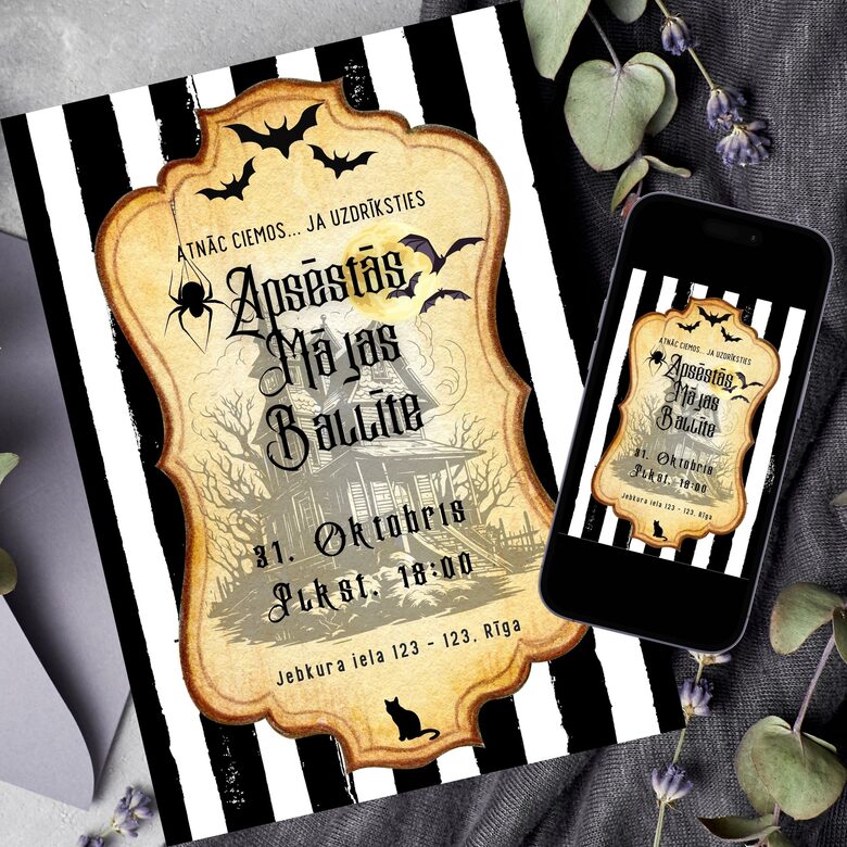 Helovīna ballītes "Apsēstā māja" digitāls ielūgums